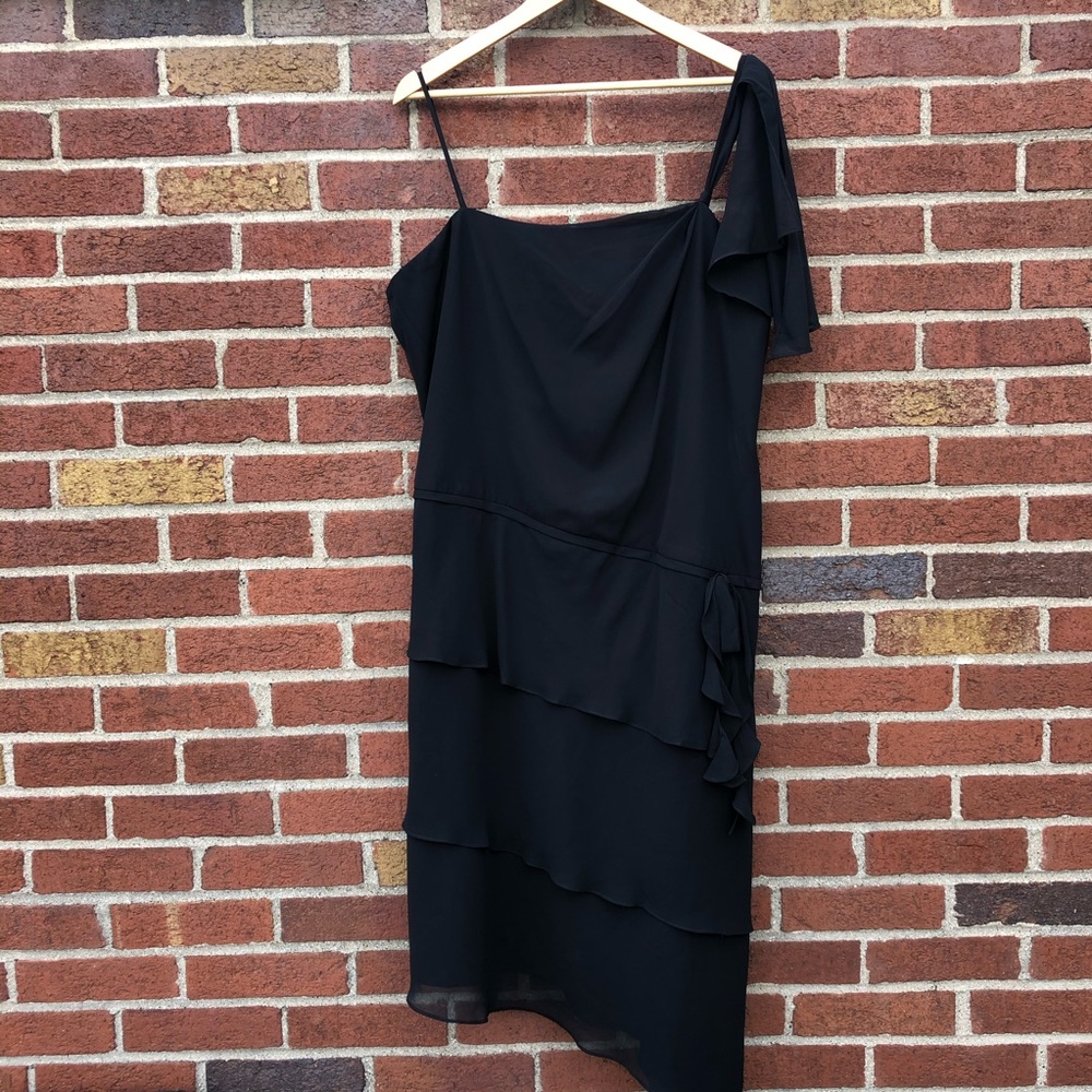 Davids Bridal Size 18 Black Cocktail Dress Chiffon Tiered spaghetti Strap